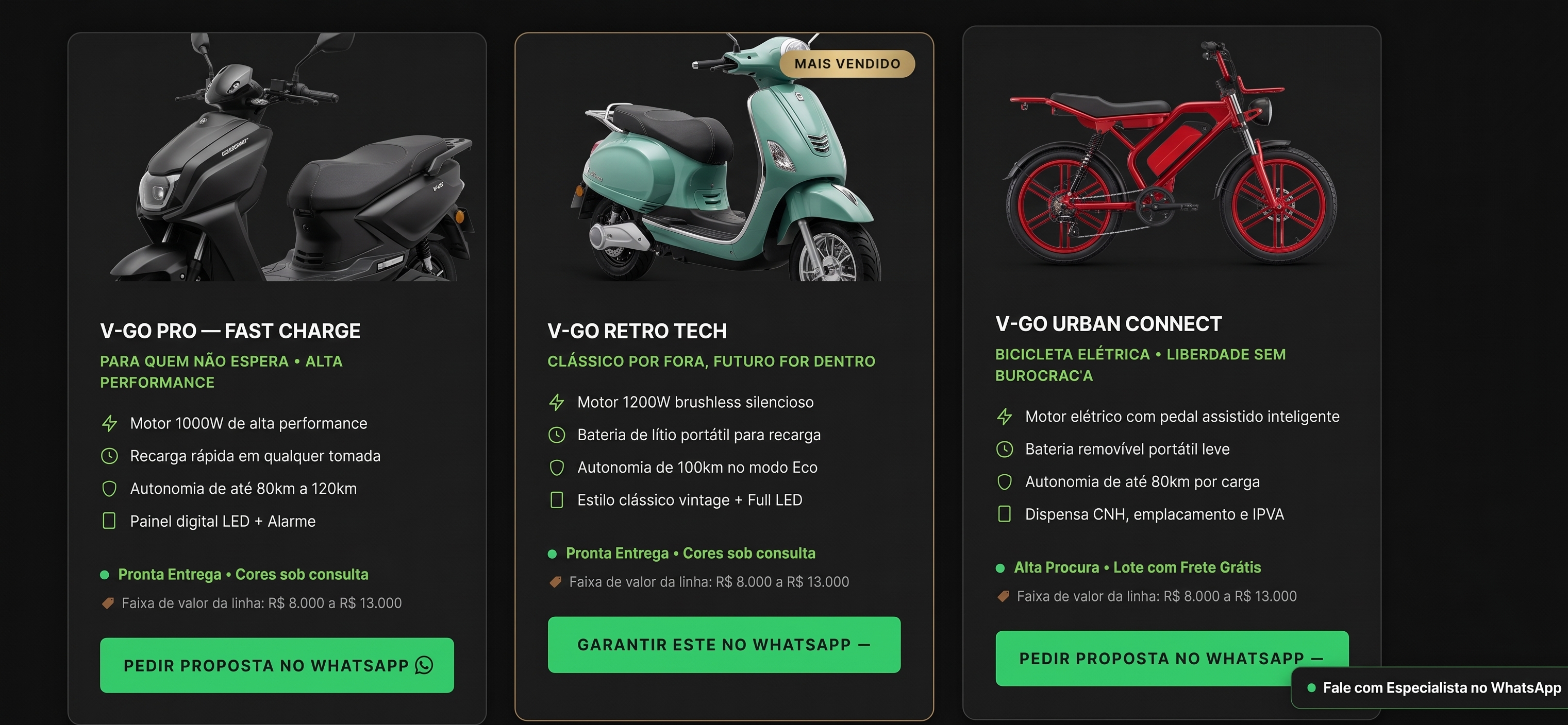 Modelos V-Go: V-Go Pro, V-Go Retro Tech, V-Go Urban Connect